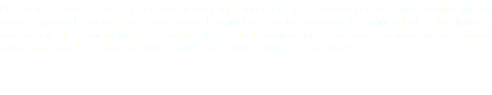 El servicio es para empresas y personas físicas ( vgr. Ismael, José ), fiscoalterna puede realizar trámites fiscales como: cambios de situación fiscal, suspensión de actividades, preinscripción al rfc, certificado de sellos digitales, contraseñas, etc. Servicios fiscales especiales: Dictamen de enajenación de acciones, recuperación de saldos a favor, compensaciones de impuestos, trámites para nuevas empresas o negocios. 